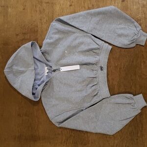 For Love And Lemons Grey Crop Hooded Sweatshirt XXS